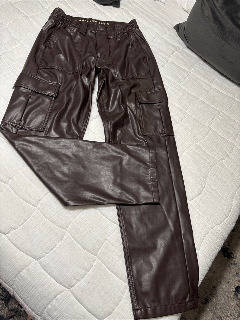 American Eagle Outfitters Dark Brown Faux Leather Cargo Pants